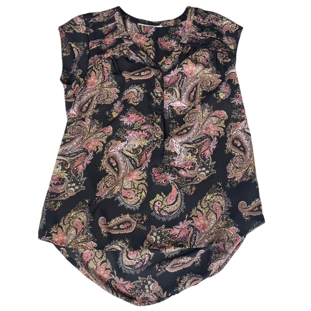 Daniel Rain Black Paisley Print Cap Sleeve Blouse Women's
